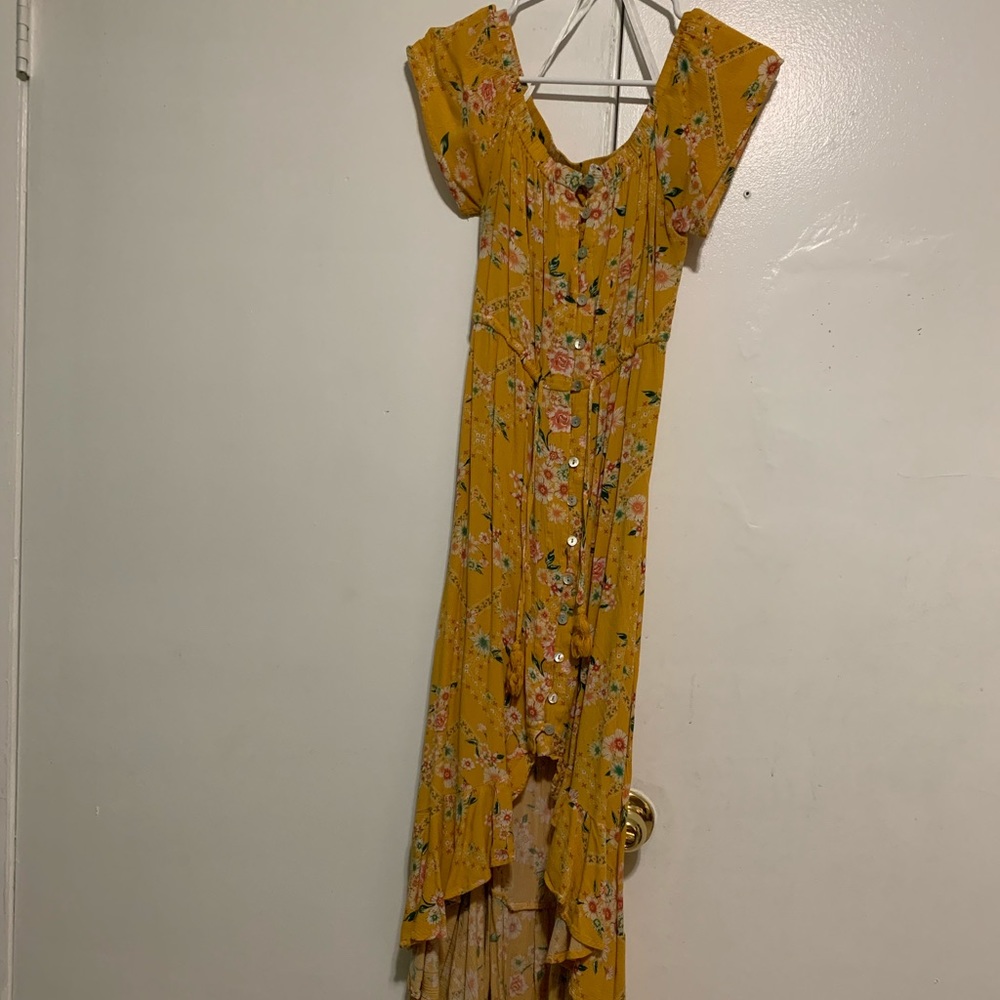 Yellow floral high low summer dress
